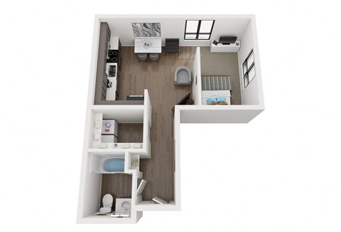 Floor plan for studio, 1 bath, 560 sqft